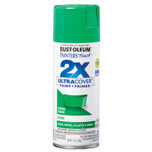 12 Oz Rust-Oleum 334055 Spring Green Painter's Touch 2X Ultra Cover Paint + Primer Spray Paint, Gloss