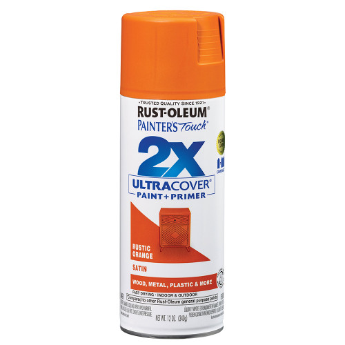 12 Oz Rust-Oleum 334089 Rustic Orange Painter's Touch 2X Ultra Cover Paint + Primer Spray Paint, Satin