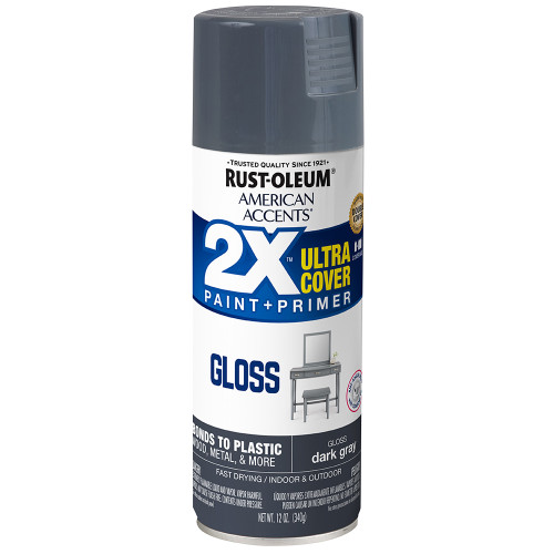 12 Oz. Rust-Oleum 327886 Dark Gray American Accents Ultra Cover 2X Gloss General Purpose Spray - Case of 6