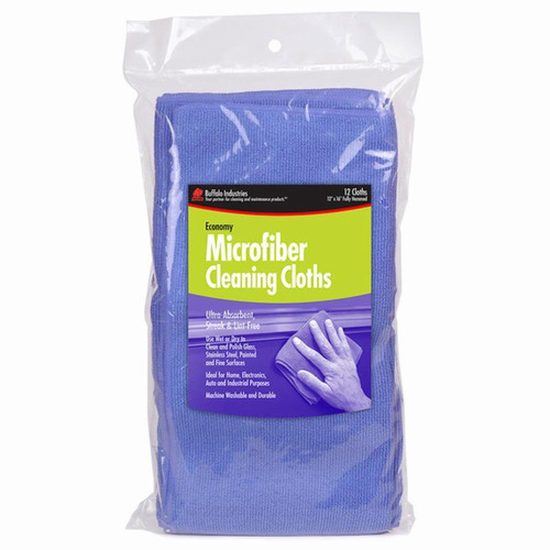 12" x 16" Buffalo 65100 Blue Microfiber Cloths Economy Cleaning Cloths, 12-Pack