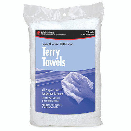 14" x 17" Buffalo 60220 White Terry Towels All-Purpose Terry Cloth Towels, 12-Pack