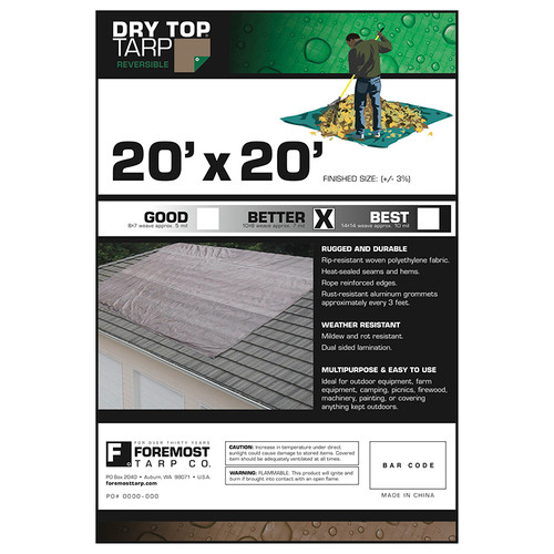 20' x 20' Foremost 12020 Brown/Green Dry Top 7-Mil Full Size Tarp