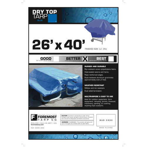 26' x 40' Foremost 02640 Blue Dry Top 7-Mil Full Size Tarp