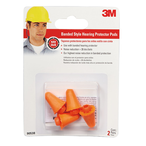 3M 90538 Orange 3M Banded Style Hearing Protector Replacement Pods, 2-Pair