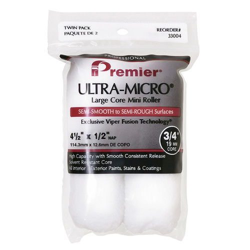 4-1/2" x 1/2" Nap Premier 33004 Ultra-Micro Large Core Mini Roller Cover, 2-Pack