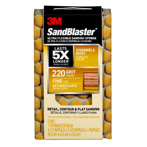4-1/2" x 2-1/2" x 1" 3M 20907-220-UFS SandBlaster Ultra Flexible Sanding Sponge, 220-Grit, Fine