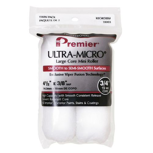 4-1/2" x 3/8" Nap Premier 33003 Ultra-Micro Large Core Mini Roller Cover, 2-Pack
