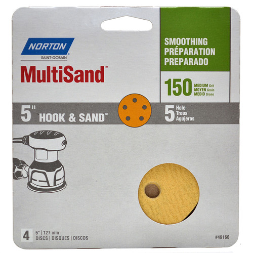 5" Norton 49166 Hook & Sand 5 Hole Sanding Disc, 150-Grit, 4-Pack