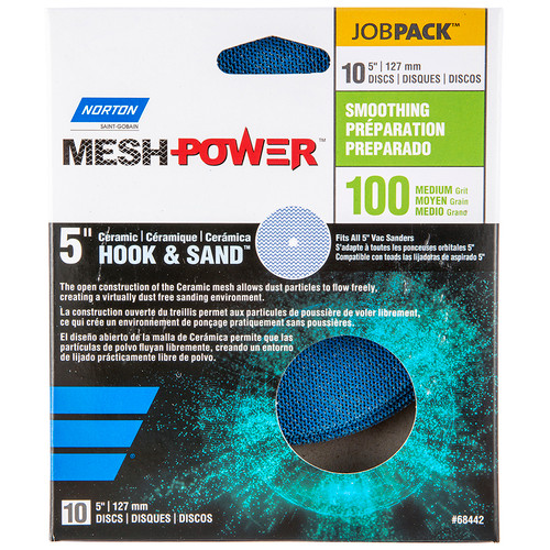 5" Norton 68442 MeshPower Powerful Dust Extraction Sanding Disc, 10-Pack, 100-Grit