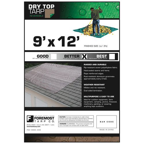 9' x 12' Foremost 10912 Brown/Green Dry Top 7-Mil Full Size Tarp
