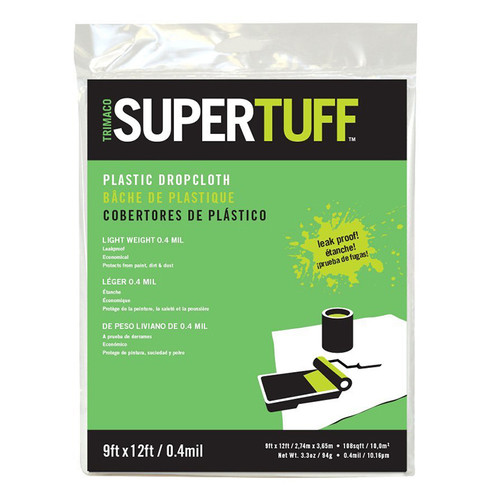 9' x 12' Trimaco 3103 SuperTuff Plastic Dropcloth, .4-Mil