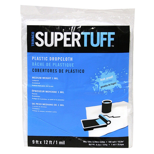 9' x 12' Trimaco 3303 SuperTuff Plastic Dropcloth, 1-Mil