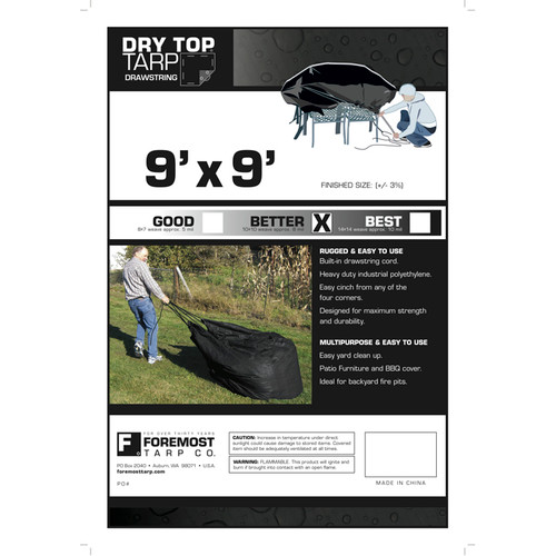 9' x 9' Foremost 50099 Green Dry Top Drawstring Tarp