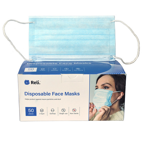 IPS 18-10048 Blue Reli Non-medical Disposable Face Mask - Case of 40