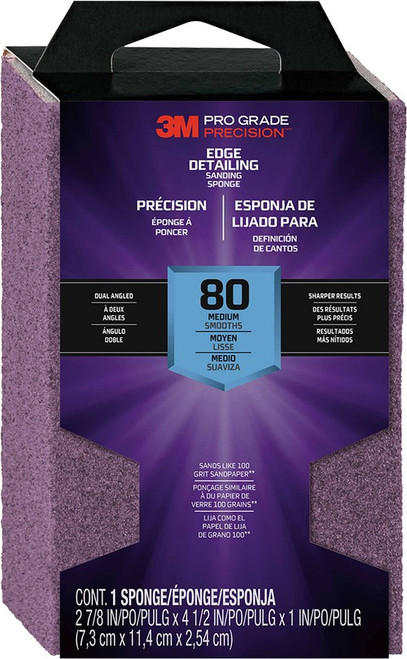 3M 24300TRI-M-DA 2-7/8 x 4.5" (80 Grit) Pro Grade Precision Edge Detailing Dual Angle Sanding Sponge