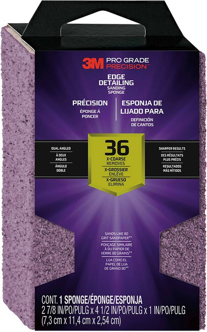 3M 24303TRI-XC-DA 2-7/8" x 4.5" (36 Grit) Pro Grade Precision Edge Detailing Dual Angle Sanding Sponge