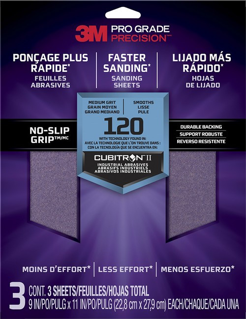 3M 26120TRI-3 9" x 11" Med (120 Grit) Pro Grade Precision Faster Sanding Sheets (3pk)