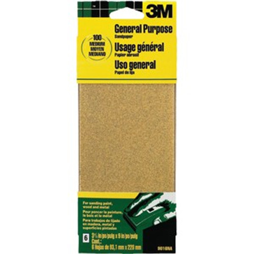 3M 9016NA-CC 3-2/3" x 9" Med General Purpose Sanding Sheets (6pk)