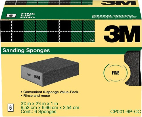 3M CP001-6P-CC 3-3/4" x 2-5/8" x 1" Fine Sanding Sponge (6pk)