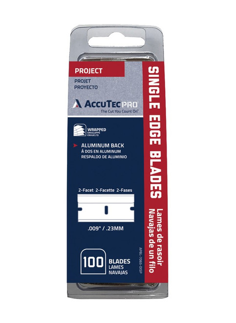 AccuTec APBL-7065-DISP .009 Pro Single Edge Blade Aluminum Back Clamshell (100pk)
