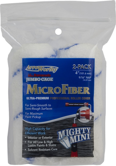 ArroWorthy 4-MFR4JCT/P 4" x 9/16" Nap Microfiber Jumbo Cage Roller Covers (2pk)