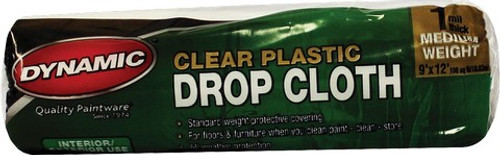 Dynamic 00376 9' x 12' 1mil Rolled Clear Plastic Drop Cloth