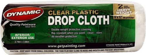 Dynamic 00377 9' x 12' 2mil Rolled Clear Plastic Drop Cloth