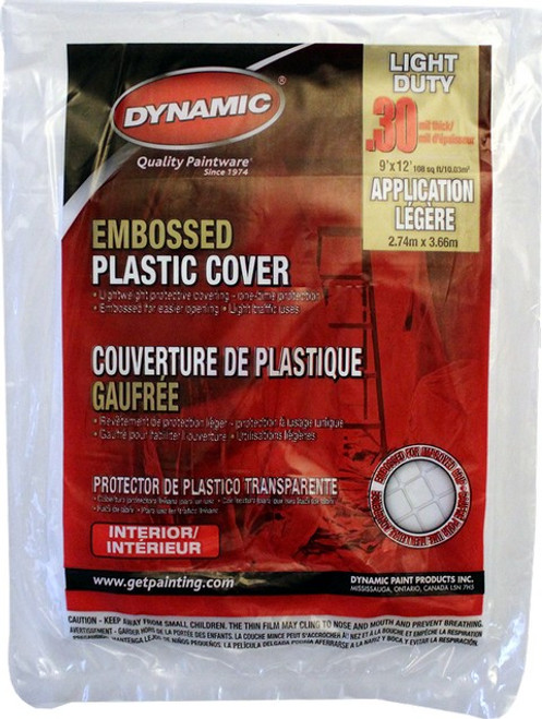 Dynamic 00380 9' x 12' .3mil Flat Packed Embossed Clear Plastic Drop Cloth
