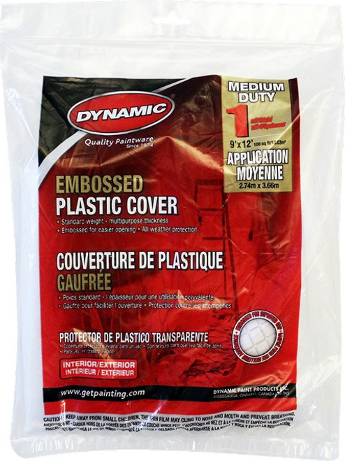 Dynamic 00382 9' x 12' 1mil Flat Packed Embossed Clear Plastic Drop Cloth
