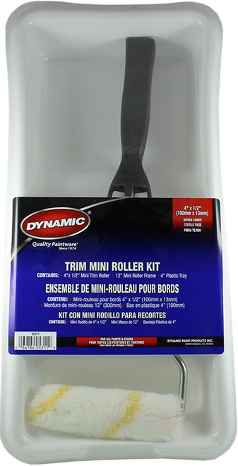 Dynamic 05311 4" x 3/8" (100mm x 11mm) Nap Yellow Stripe Mini Roller Tray Kit