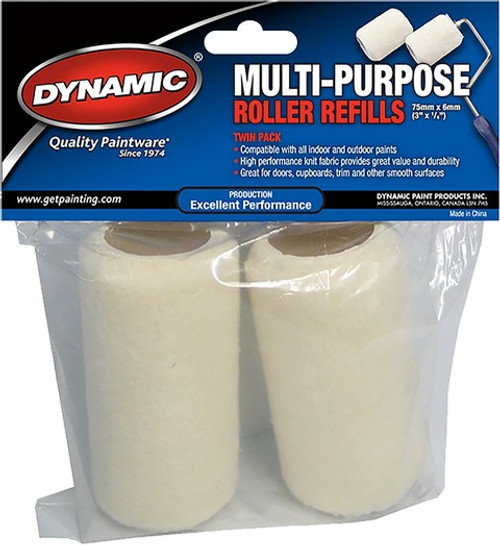 Dynamic 21411 3" x 1/4" (75mm x 6mm) Nap Multi-Purpose Roller Cover (2pk)