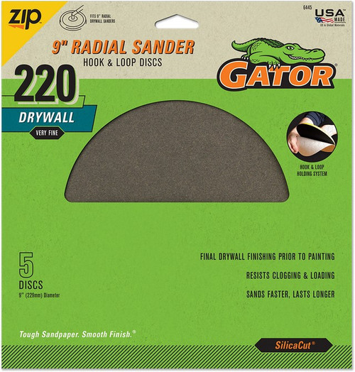 Gator 6445GA 220 Grit 9" Hoop & Loop Drywall Sanding Disc (5pk)
