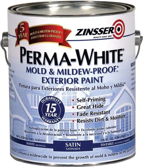 Zinsser 03101 1gal Satin Exterior Permawhite Mold & Mildew Proof Paint