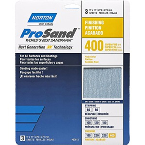 Norton 68156 9" x 11" 400 ProSand Paper Sheets (3pk)