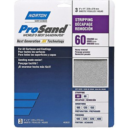 Norton 68164 9" x 11" 60 ProSand Paper Sheets (3pk)