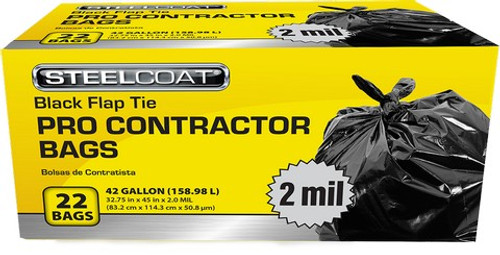 Petoskey FG-P9921-50 42gal 2mil Steelcoat Black Flap Tie Contractor Bag (22pk)
