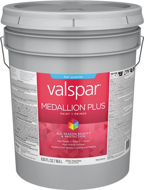 Valspar 25002.008 5gal Flat Finish Pastel Base Medallion Plus Exterior Paint & Primer