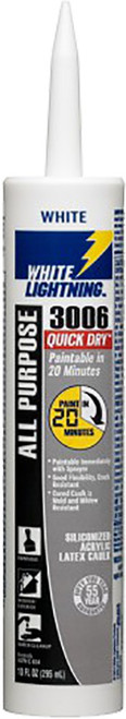 White Lightning W12QD0010 10oz White 3006 Quick Dry All Purpose Siliconized Acrylic Latex Caulk 12/pk