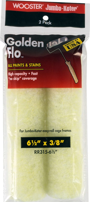 Wooster RR315 6-1/2" Jumbo-Koter Golden Flo 3/8" Nap Mini Roller Cover 2Pk