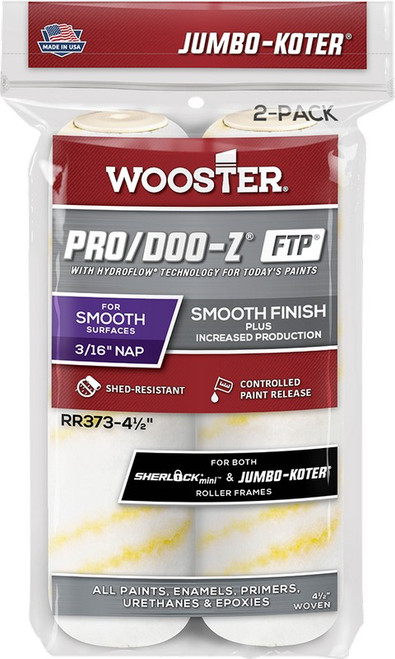 Wooster RR373 4-1/2" x 3/16" Nap Jumbo-Koter Pro/Doo-Z FTP Mini Roller Cover (2pk)