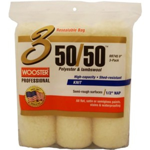 Wooster RR745 9" x 1/2" Nap 50/50 Roller Cover (3pk)