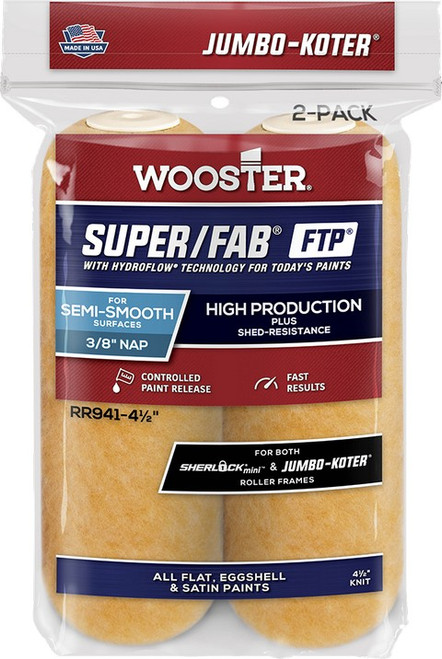 Wooster RR941 4-1/2" x 3/8" Nap Jumbo-Koter Super/Fab FTP Mini Roller Cover (2pk)