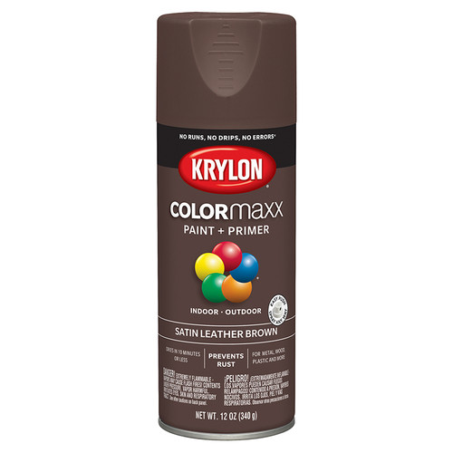 12 Oz Krylon K05569007 Leather Brown COLORmaxx Paint & Primer Spray Paint, Satin