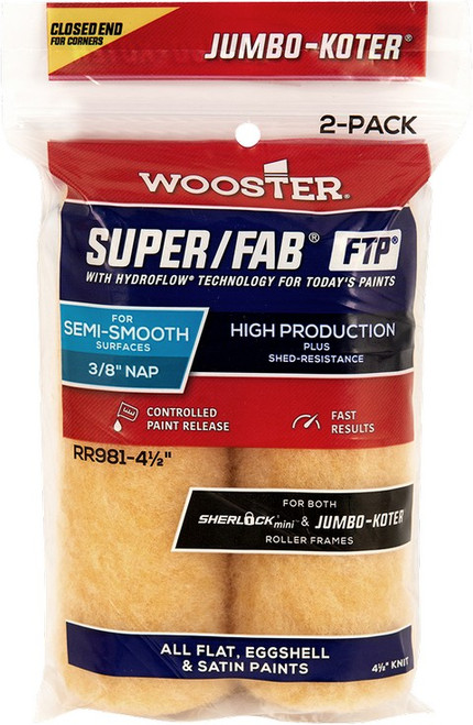 Wooster RR981 4 1/2" x 3/8" Super/Fab FTP Closed-End Jumbo-Koter Roller Cover (2pk)