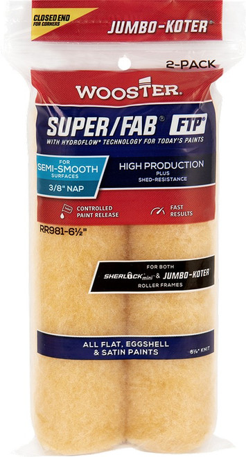 Wooster RR981 6 1/2" x 3/8" Super/Fab FTP Closed-End Jumbo-Koter Roller Cover (2pk)