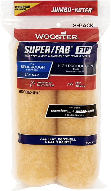 Wooster RR982 6 1/2" x 1/2" Super/Fab FTP Closed-End Jumbo-Koter Roller Cover (2pk)