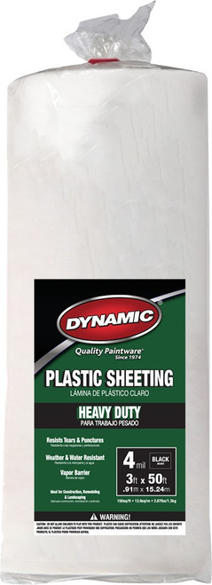 Dynamic 00102 3' x 50' 4mil Black Plastic Sheeting