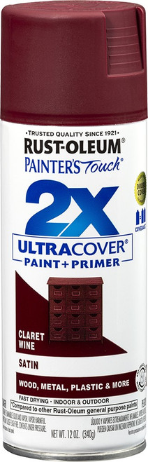 Rust-Oleum 334062 12oz Satin Claret Wine 2X Ultra Cover Painters Touch Spray Paint