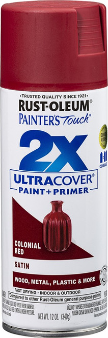 Rust-Oleum 334063 12oz Satin Colonial Red 2X Ultra Cover Painters Touch Spray Paint