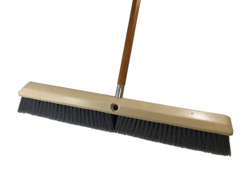 Fine Push Broom Kit - 24" Flagged Gray Poly Floor Broom w/5' Wood Handle